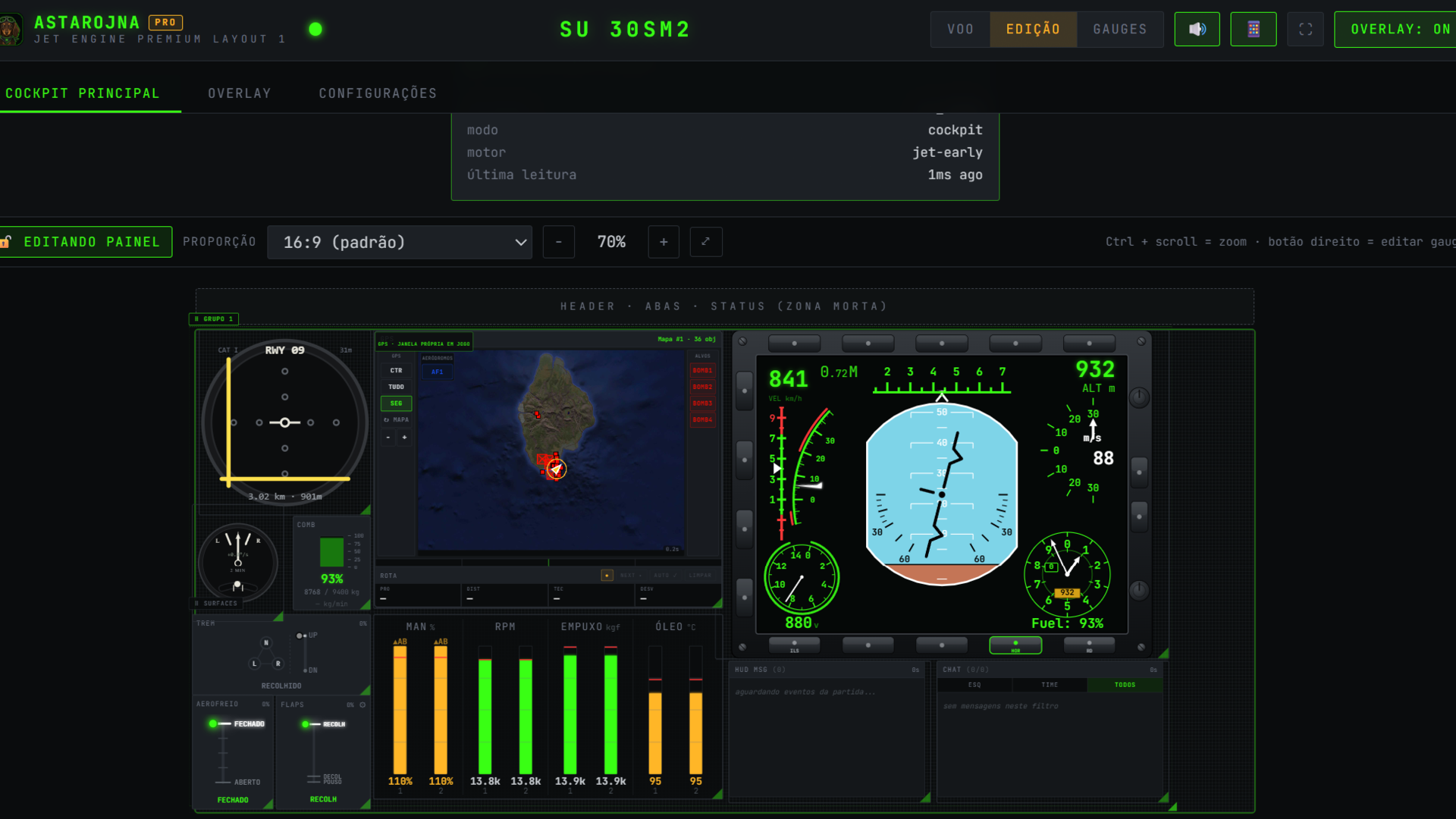 Editor visual de painéis do Astarojna Telemetry